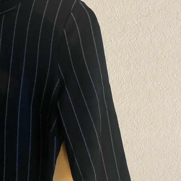 LONYUASH Elegant Black Vertical Striped Sheath Belted 3/4 Sleeves Office Dress S - Picture 8 of 16